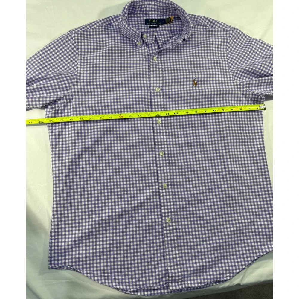 Polo Ralph Lauren Mens Gingham Check Button Down Shirt Purple White Classic  L